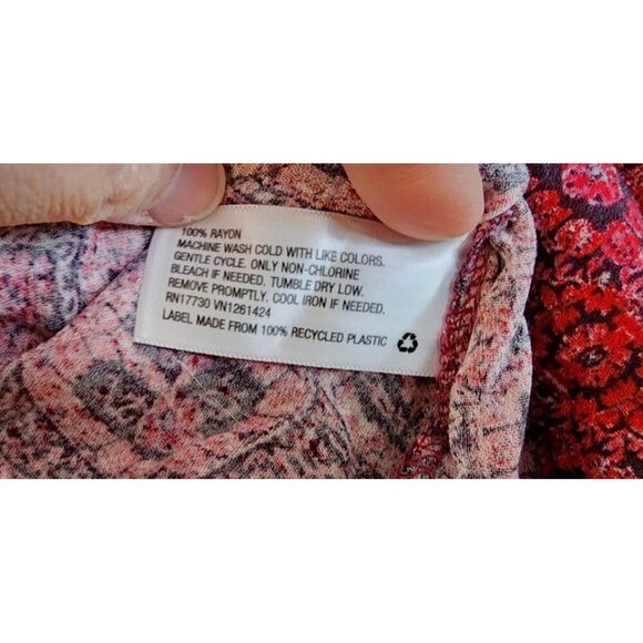Mossimo Womens size XXL Reds Floral Boho Peasant Ruffle Tie Faux Wrap Blouse New - Picture 9 of 12